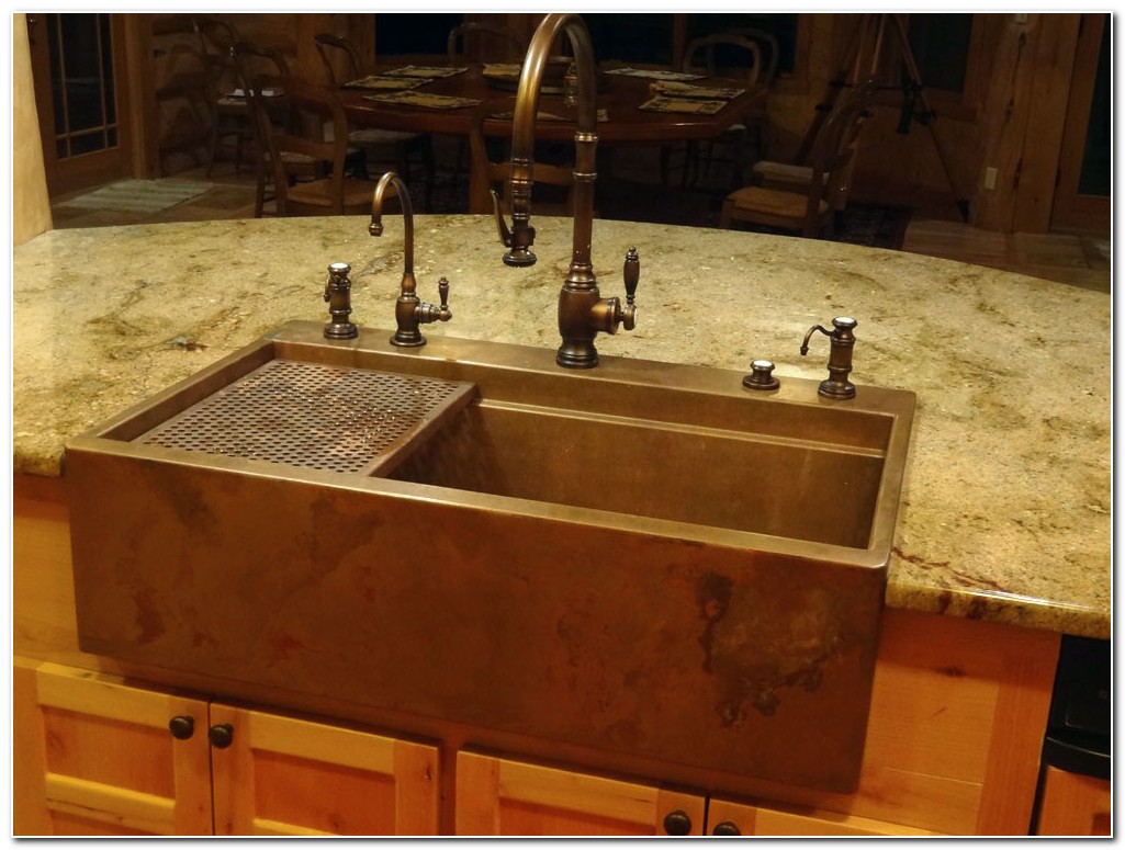 Copper Farmhouse Sink With Faucet Holes 